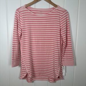 T by Talbots Top Small Pink White Stripe UPF 50+  Boat Neck 3/4 Sleeve NWT!